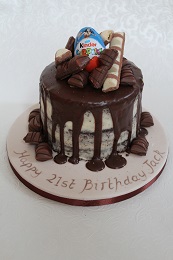 kinder topped chocolate drip cake